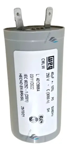 Capacitor De Partida 40uf 250v Weg Terminal Novo