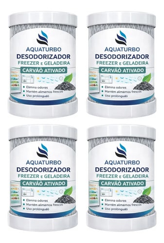 Kit 4 Desodorizador Geladeira Aquaturbo Carvão Ativado